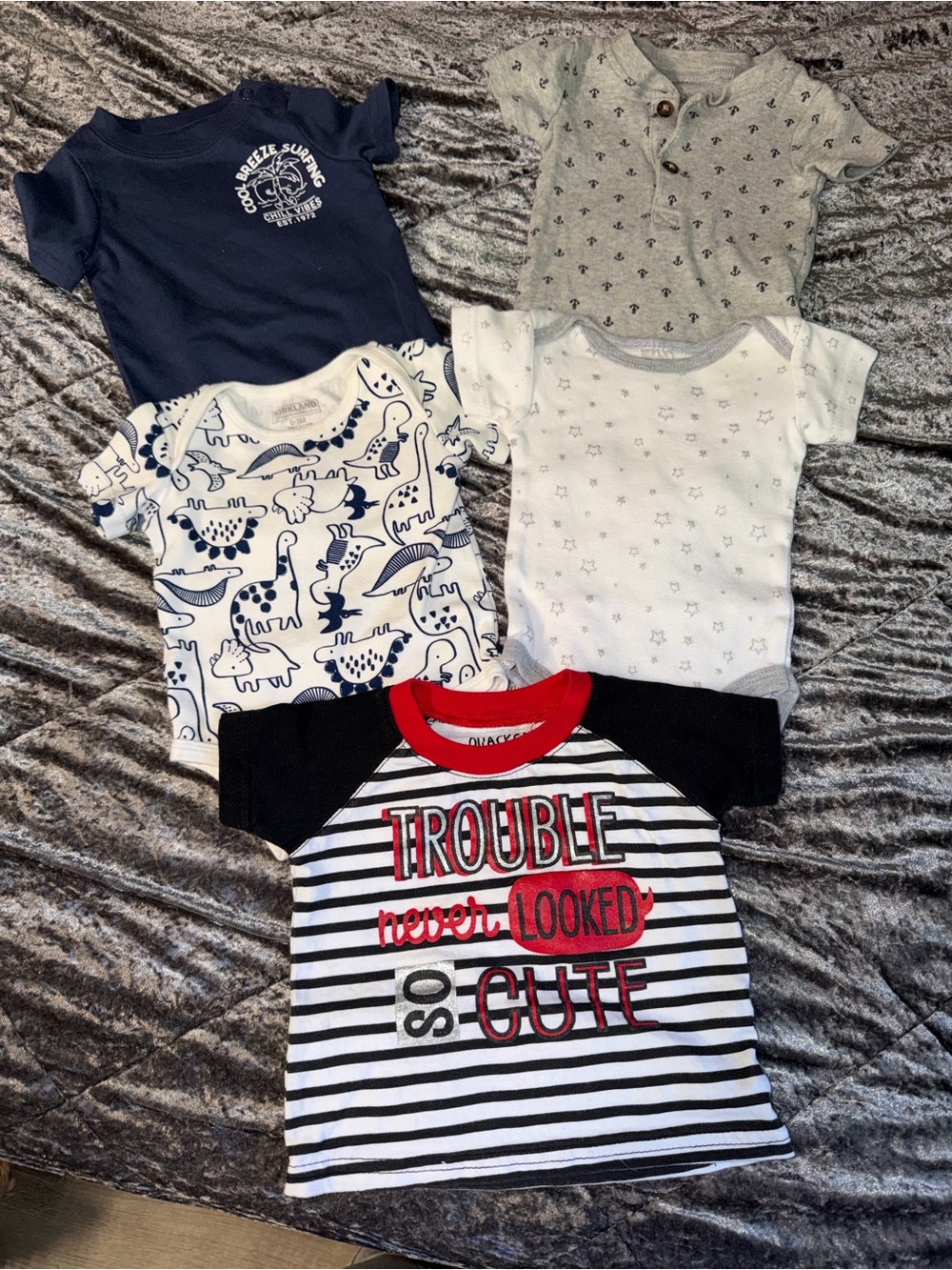 Mixed Baby Boys Short Sleeve Onesies and Tee Set - Navy, Gray, White, Black, 6m